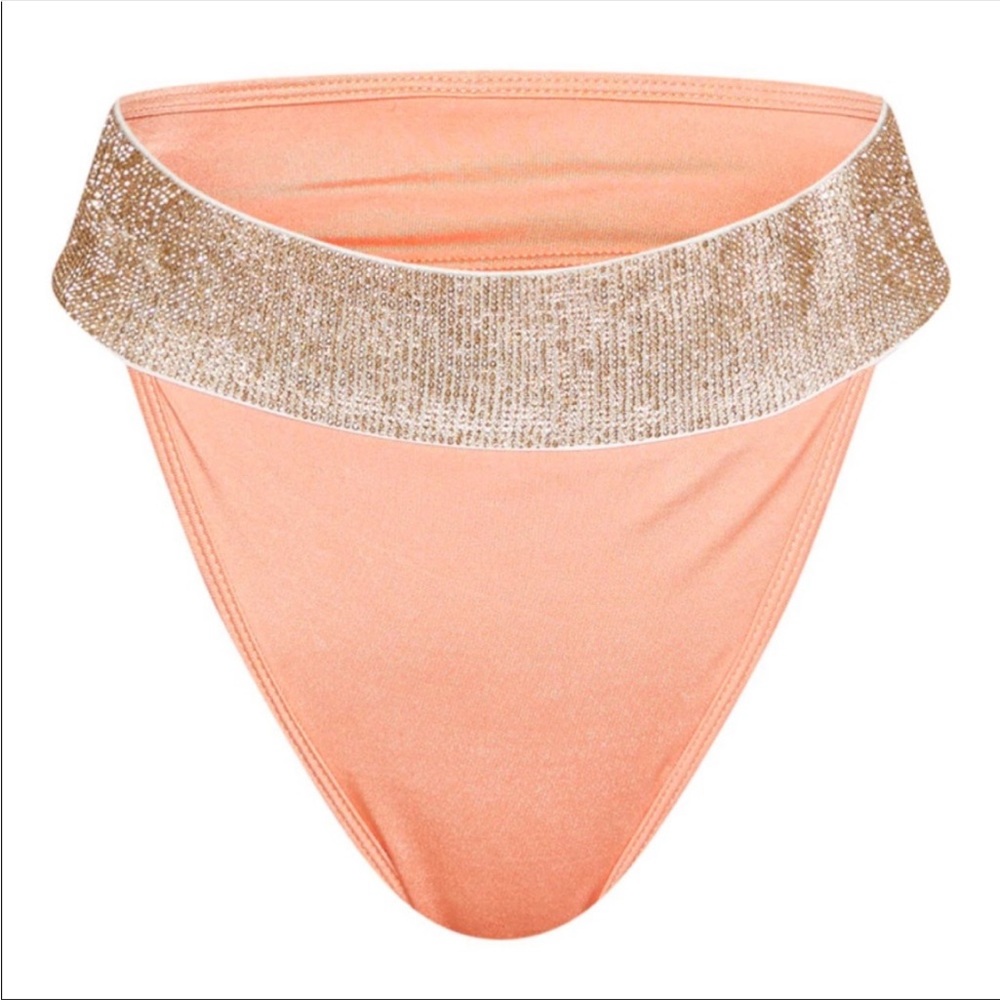 Peach diamante high leg bikini bottom